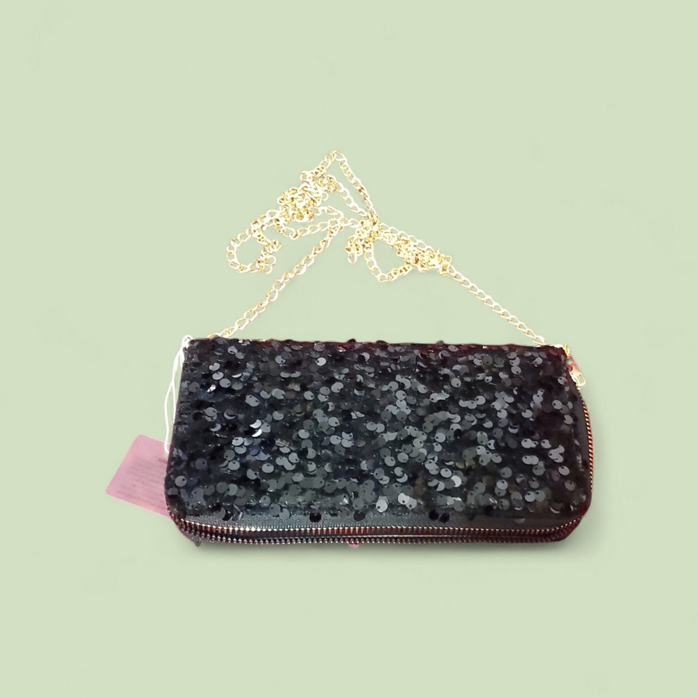 Glamorous Pink Sequin Clutch with Chain Strap